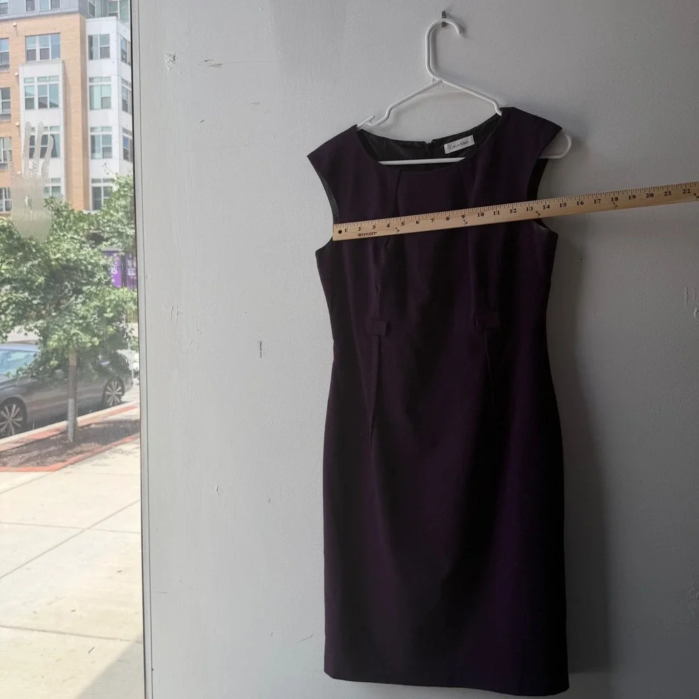 Calvin Klein Women Purple Sleeveless Pleated Sheath Dress Career Cocktail Size 6
